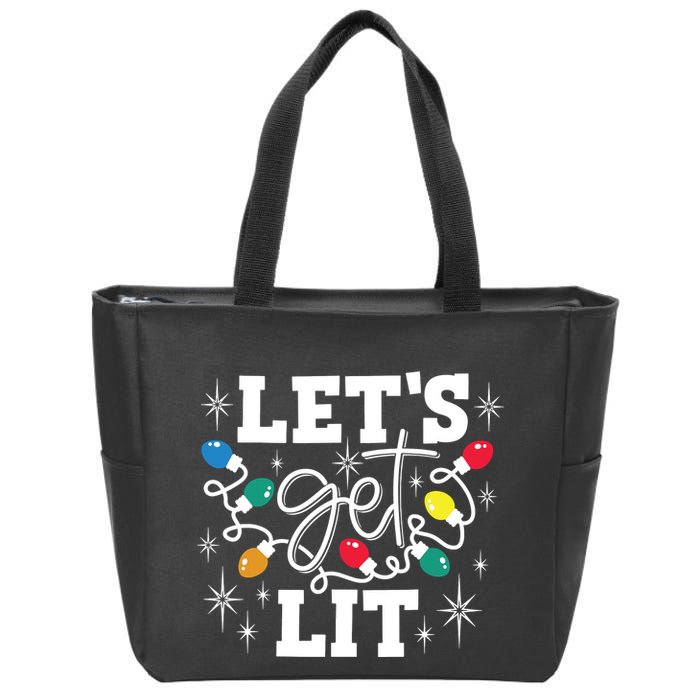 Lets Get Lit Drinking Santa Hat Christmas Lights Funny Zip Tote Bag