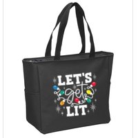 Lets Get Lit Drinking Santa Hat Christmas Lights Funny Zip Tote Bag