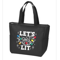 Lets Get Lit Drinking Santa Hat Christmas Lights Funny Zip Tote Bag