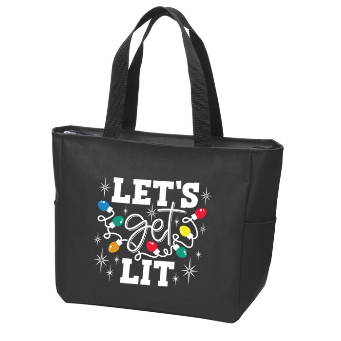 Lets Get Lit Drinking Santa Hat Christmas Lights Funny Zip Tote Bag