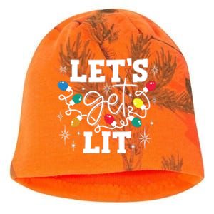 Lets Get Lit Drinking Santa Hat Christmas Lights Funny Kati - Camo Knit Beanie