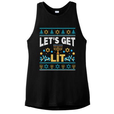 Let's Get Lit Hanukkah Menorah Funny Ugly Christmas Sweater Ladies PosiCharge Tri-Blend Wicking Tank