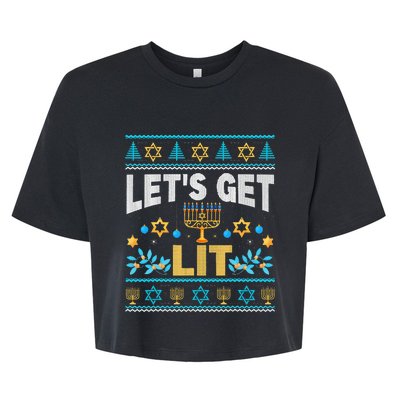 Let's Get Lit Hanukkah Menorah Funny Ugly Christmas Sweater Bella+Canvas Jersey Crop Tee