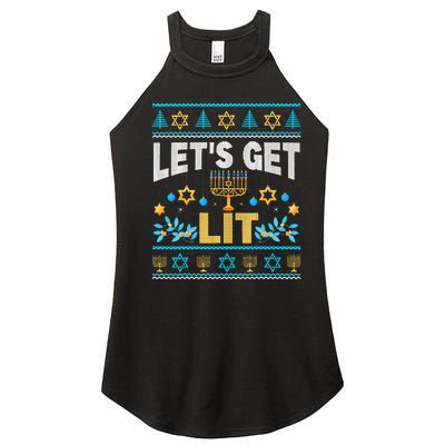 Let's Get Lit Hanukkah Menorah Funny Ugly Christmas Sweater Women’s Perfect Tri Rocker Tank