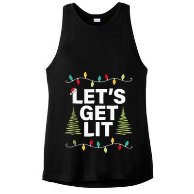 Let's Get Lit Funny Christmas Drinking Xmas Lights Ladies PosiCharge Tri-Blend Wicking Tank