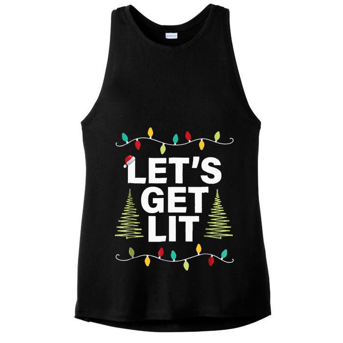 Let's Get Lit Funny Christmas Drinking Xmas Lights Ladies PosiCharge Tri-Blend Wicking Tank