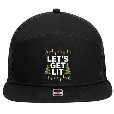 Let's Get Lit Funny Christmas Drinking Xmas Lights 7 Panel Mesh Trucker Snapback Hat