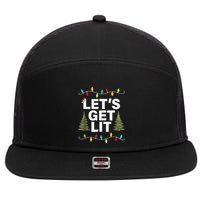 Let's Get Lit Funny Christmas Drinking Xmas Lights 7 Panel Mesh Trucker Snapback Hat
