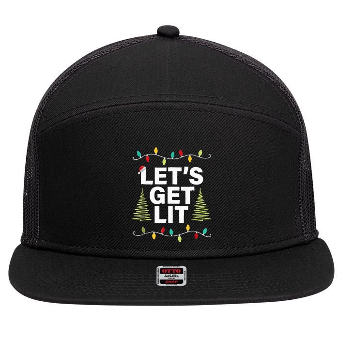 Let's Get Lit Funny Christmas Drinking Xmas Lights 7 Panel Mesh Trucker Snapback Hat
