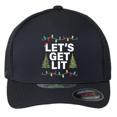 Let's Get Lit Funny Christmas Drinking Xmas Lights Flexfit Unipanel Trucker Cap