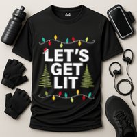 Let's Get Lit Funny Christmas Drinking Xmas Lights Performance Shirt