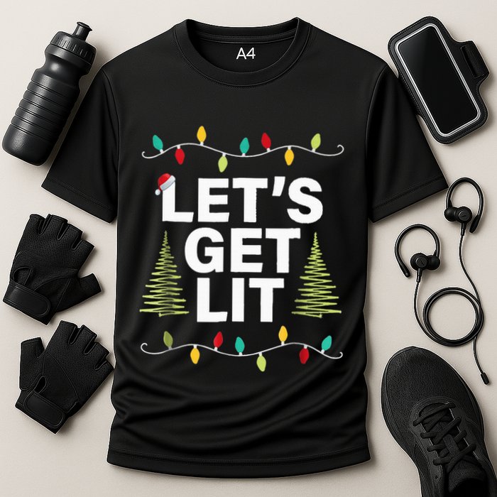 Let's Get Lit Funny Christmas Drinking Xmas Lights Performance Shirt