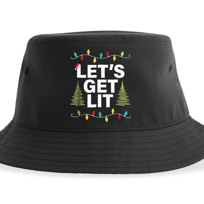 Let's Get Lit Funny Christmas Drinking Xmas Lights Sustainable Bucket Hat