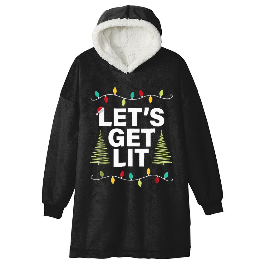 Let's Get Lit Funny Christmas Drinking Xmas Lights Hooded Wearable Blanket