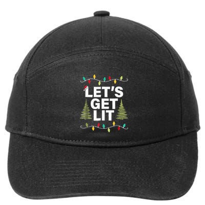 Let's Get Lit Funny Christmas Drinking Xmas Lights 7-Panel Snapback Hat