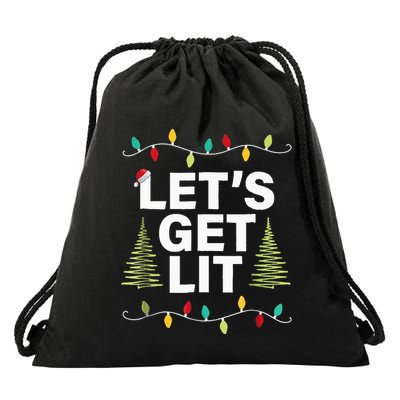Let's Get Lit Funny Christmas Drinking Xmas Lights Drawstring Bag