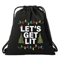Let's Get Lit Funny Christmas Drinking Xmas Lights Drawstring Bag