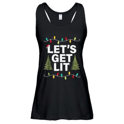 Let's Get Lit Funny Christmas Drinking Xmas Lights Ladies Essential Flowy Tank