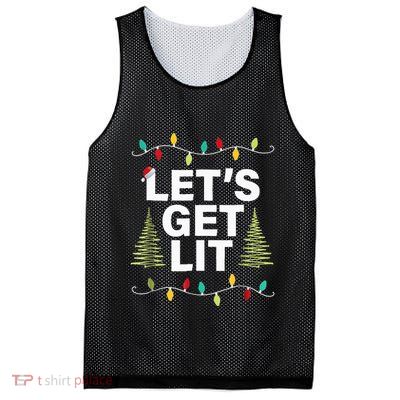 Let's Get Lit Funny Christmas Drinking Xmas Lights Mesh Reversible Basketball Jersey Tank