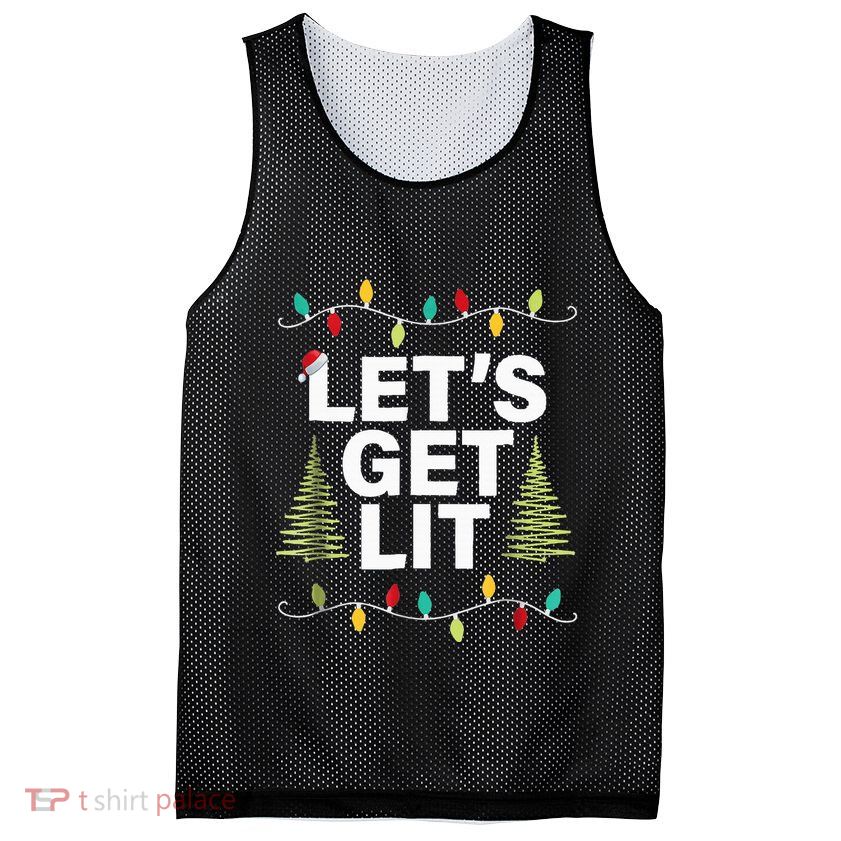Let's Get Lit Funny Christmas Drinking Xmas Lights Mesh Reversible Basketball Jersey Tank