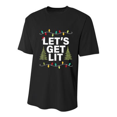 Let's Get Lit Funny Christmas Drinking Xmas Lights Youth Performance Sprint T-Shirt