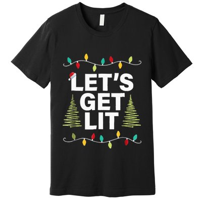 Let's Get Lit Funny Christmas Drinking Xmas Lights Premium T-Shirt