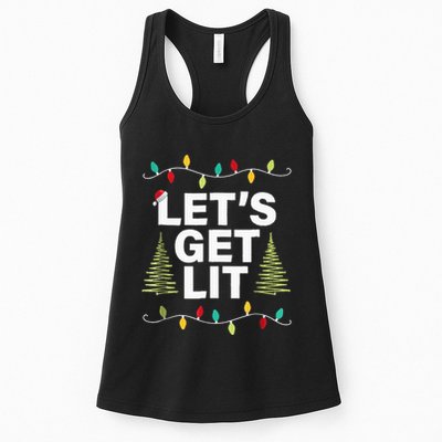 Let's Get Lit Funny Christmas Drinking Xmas Lights Womens Tank Top