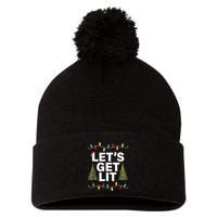 Let's Get Lit Funny Christmas Drinking Xmas Lights Pom Pom 12in Knit Beanie