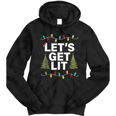 Let's Get Lit Funny Christmas Drinking Xmas Lights Tie Dye Hoodie