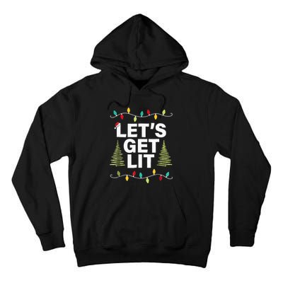 Let's Get Lit Funny Christmas Drinking Xmas Lights Tall Hoodie