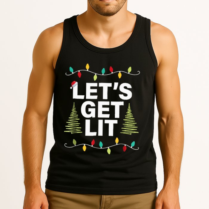 Let's Get Lit Funny Christmas Drinking Xmas Lights Tank Top