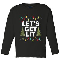Let's Get Lit Funny Christmas Drinking Xmas Lights Toddler Long Sleeve Shirt