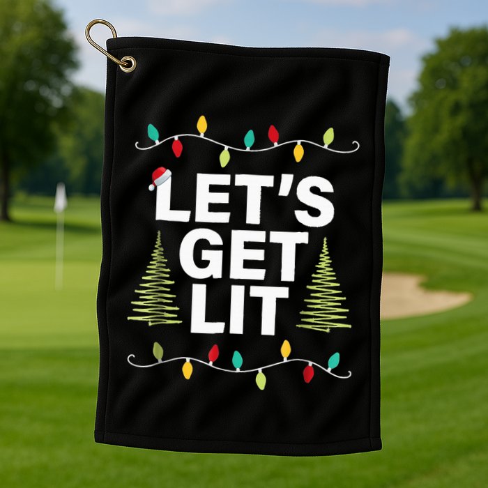 Let's Get Lit Funny Christmas Drinking Xmas Lights Golf Towel