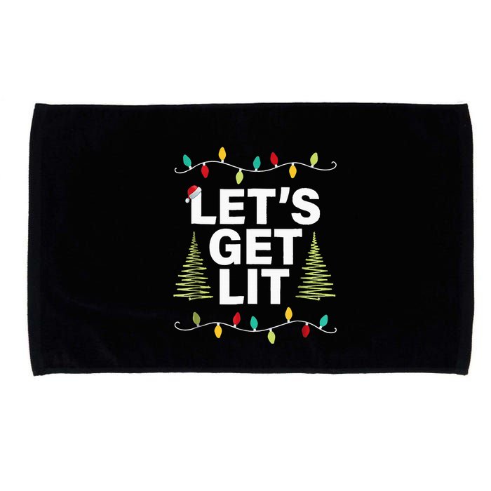Let's Get Lit Funny Christmas Drinking Xmas Lights Microfiber Hand Towel