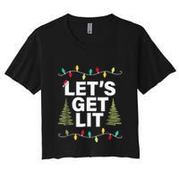 Let's Get Lit Funny Christmas Drinking Xmas Lights Crop Top