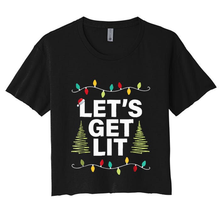 Let's Get Lit Funny Christmas Drinking Xmas Lights Crop Top