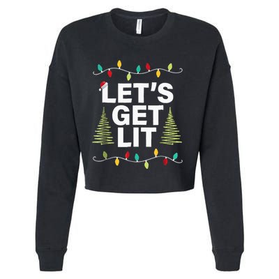 Let's Get Lit Funny Christmas Drinking Xmas Lights Cropped Pullover Crew