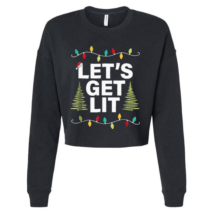 Let's Get Lit Funny Christmas Drinking Xmas Lights Cropped Pullover Crew