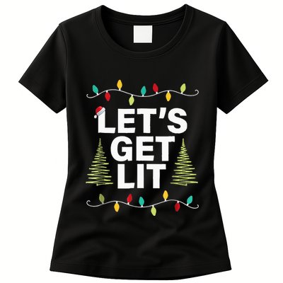 Let's Get Lit Funny Christmas Drinking Xmas Lights Womens T-Shirt