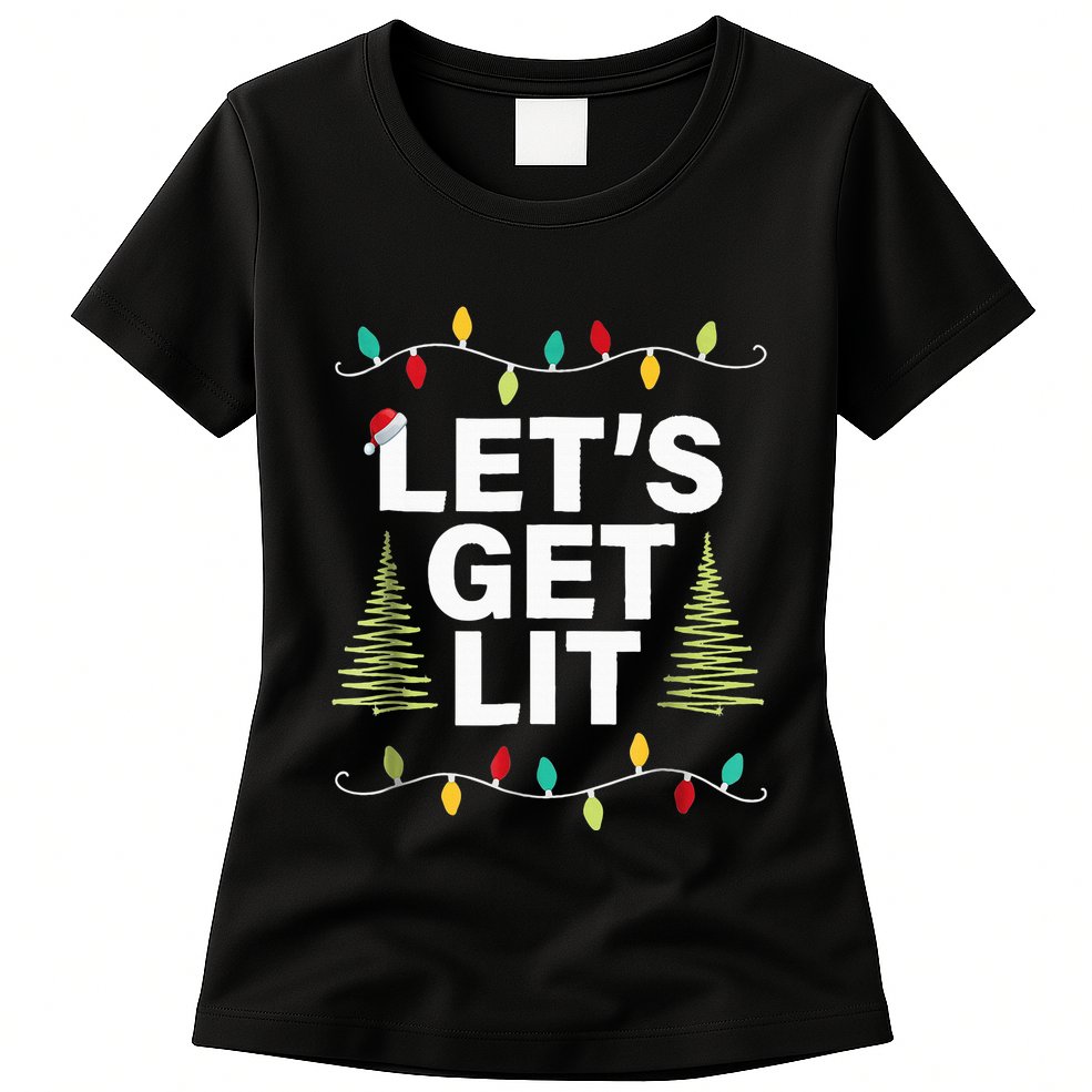 Let's Get Lit Funny Christmas Drinking Xmas Lights Womens T-Shirt