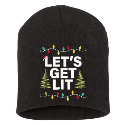 Let's Get Lit Funny Christmas Drinking Xmas Lights Short Acrylic Beanie
