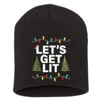 Let's Get Lit Funny Christmas Drinking Xmas Lights Short Acrylic Beanie