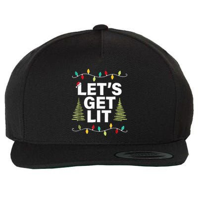 Let's Get Lit Funny Christmas Drinking Xmas Lights Wool Snapback Cap