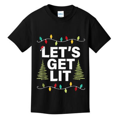 Let's Get Lit Funny Christmas Drinking Xmas Lights Kids T-Shirt