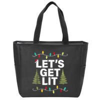 Let's Get Lit Funny Christmas Drinking Xmas Lights Zip Tote Bag