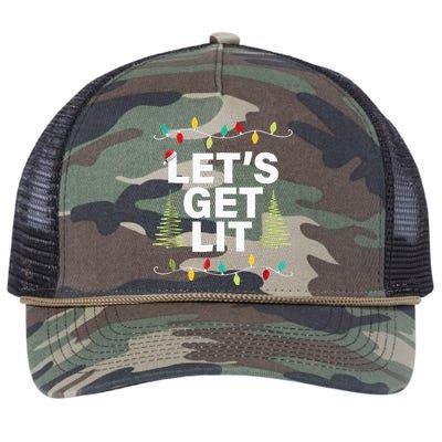 Let's Get Lit Funny Christmas Drinking Xmas Lights Retro Rope Trucker Hat Cap