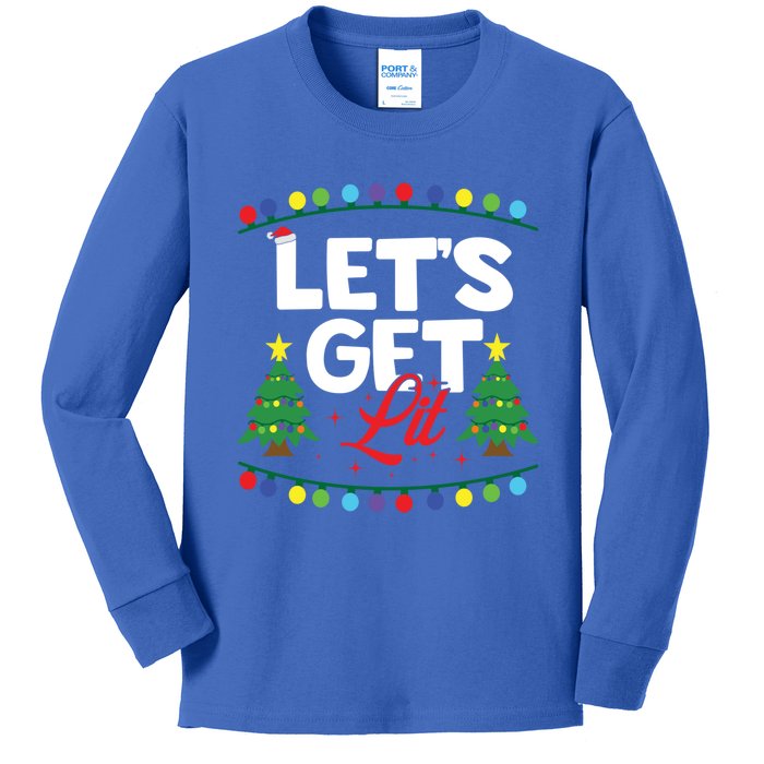 Let's Get Lit Funny Christmas Ing Xmas Tree Lover Gift Kids Long Sleeve Shirt