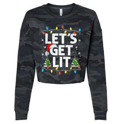 Lets Get Lit Funny Christmas Lights Tree Santa Hat Pajama Cropped Pullover Crew