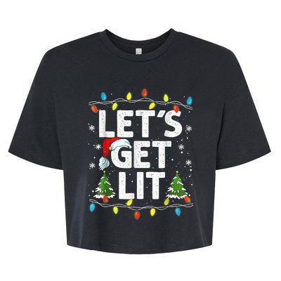 Lets Get Lit Funny Christmas Lights Tree Santa Hat Pajama Bella+Canvas Jersey Crop Tee