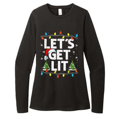 Lets Get Lit Funny Christmas Lights Tree Santa Hat Pajama Womens CVC Long Sleeve Shirt